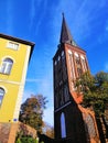 St. John`s Church and the municipal library building in Stargard, Poland. Royalty Free Stock Photo