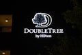 Double Tree Hilton Hotel sign night shot at the downtown harbour. Royalty Free Stock Photo