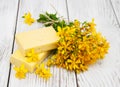 St. John`s wort flowers and soap Royalty Free Stock Photo