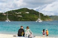 St John, U.S Virgin Islands - February 21, 2024 - Tourists enjoying the beautiful beach on the Long Bay Beef Island
