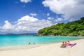 St. John, USVI -Trunk Bay Visitors Swim and Sunbathe Royalty Free Stock Photo