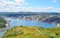 St John's Harbour in Newfoundland Canada. Panoramic view, Warm summer day in August. Royalty Free Stock Photo