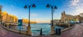 St.Julian`s, Malta - Beautiful Balluta bay in the morning with Church of our Lady Mount Carmel Royalty Free Stock Photo