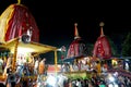 1st July 2022, Kolkata, West Bengal, India. Three chariot of God Jagannath, Balaram and Goddess Suvadra in the ritual of Iskcon ra