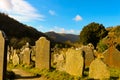 St. Kevin`s monastic city at Glendalough famed for its rounds towers, and Celtic crosses Royalty Free Stock Photo