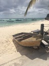 St Lawrence Gap Barbados old boat tied with gloomy sky Royalty Free Stock Photo