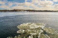 Montreal Frozen St Lawrence seaway with Ste Helen island Royalty Free Stock Photo