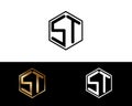 ST letters linked with hexagon shape logo