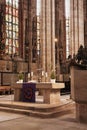 St. Lorenz Church, a luxurious old Gothic church hall, large windows, arches and vaults