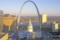 St. Louis arch with Old Courthouse and Mississippi River, MO Royalty Free Stock Photo