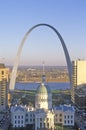 St. Louis arch with Old Courthouse and Mississippi River, MO