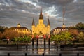 St. Louis Cathedral and Jackson Square in the French Quarter at sunrise