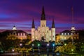 St. Louis Cathedral at night, in the French Quarter, New Orleans, Louisiana Royalty Free Stock Photo