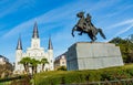 St. Louis Cathedral and the statue of Andrew Jackson in Jackson Square, New Orleans, Louisiana Royalty Free Stock Photo