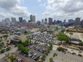 St. Louis Cemetery No. 1 in New Orleans and Cityscape with business skyscrapper in background