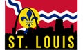 St. Louis City skyline and landmarks silhouette, black and white design with flag in background, vector illustration Royalty Free Stock Photo