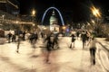 St louis, missouri, usa, Dec 2019 - men, women and kids ice skate on rink in front of St Louis Gateway Arch and Old Courthouse Royalty Free Stock Photo