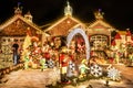 St Louis, Missouri, USA, December 2019 - house brightly lit with lots of Christmas lights, ornaments, Santa Clause