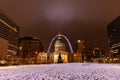 Night winter view of an old courthouse with Gateway Arch behind Royalty Free Stock Photo