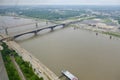 Ariel View of The Eads Bridge and The Martin Luther King Bridge on The Mississippi River.