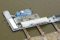 Looking down on The Gateway Arch Riverboat from The Gateway Arch. St. Louis, MO, USA. June 5, 2014. Royalty Free Stock Photo