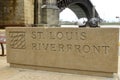 The St Louis Riverfront Sign by The Eads Bridge on The Mississippi River. St. Louis, MO, USA. June 5, 2014.