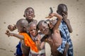 St Louis, Senegal - October 20, 2013: Portrait of friend group of unidentified African boys posing and having fun