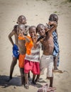 St Louis, Senegal - October 20, 2013: Portrait of friend group of unidentified African boys posing and having fun