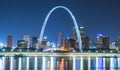 St. louis skyscraper at night with reflection in river,st. louis,missouri,usa