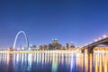 St. louis skyscraper at night with reflection in river,st. louis,missouri,usa