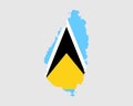 Saint Lucia Flag Map. Map of St. Lucia with the Saint Lucian country banner. Vector Illustration