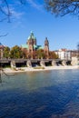 St. Luke Church near Isar river and Wehrsteg, Munich, Germany Royalty Free Stock Photo