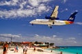 St. Maarten Maho Bay Plane Landing Royalty Free Stock Photo