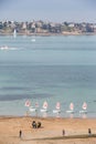 St Malo Brittany May 7th 2013: The beach at St Malo, with small sailing boats lined up in the sea Royalty Free Stock Photo