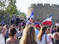 French football fans at France after the match of FIFA World Cup Russia 2018 France vs Croatia. France won 4-2 Royalty Free Stock Photo