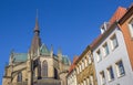 St. Marien church and facedes of old houses in Osnabruck Royalty Free Stock Photo