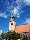 The St Marienkirche in the Alexanderplatz area of Berlin in Germany.It is close to the Fernsehturm the Communications Tower