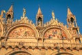 St Mark Basilica facade detail, with lion and angels, Venice, Italy Royalty Free Stock Photo