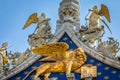 St Mark Basilica facade detail, with lion and angels, Venice, Italy Royalty Free Stock Photo