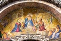 St Mark`s Basilica close-up, Venice, Italy. It is top landmark in Venice. Beautiful luxury mosaic portal, image of Christ and Royalty Free Stock Photo