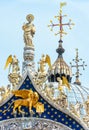 St MarkÃ¢â¬â¢s Basilica, detail of luxury rooftop, Venice, Italy. Old Saint MarkÃ¢â¬â¢s cathedral is famous tourist attraction of Venice Royalty Free Stock Photo