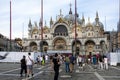 St. Mark\'s Basilica in the evening with tourists in Venice in September 2023.