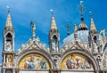 St Mark`s Basilica or San Marco close-up, Venice, Italy. It is top landmark in Venice. Beautiful Christian mosaic of basilica Royalty Free Stock Photo