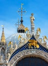 St Mark`s basilica or San Marco closeup, beautiful rooftop on sky background, Venice, Italy. Medieval cathedral is top landmark of