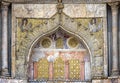 St Mark`s Basilica or San Marco closeup, Venice, Italy. It is top landmark in Venice. Golden Christian mosaic of basilica exterior Royalty Free Stock Photo