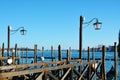 St Mark`s basin and wooden poles, in Venice, Italy Royalty Free Stock Photo