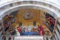 St. Mark`s body being venerated by the Doge and Venetian magistrates, lunette mosaic of St. Mark`s Basilica, Venice