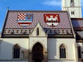 The St. Mark`s cathedral in Zagreb, Croatia with colorful clay roof