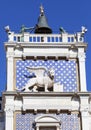 St Mark`s Clock tower on Piazza San Marco, Lion of Saint Mark ,Venice, Italy Royalty Free Stock Photo