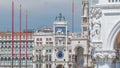 St Mark's Clock tower timelapse on Piazza San Marco, facade, Venice, Italy. Royalty Free Stock Photo